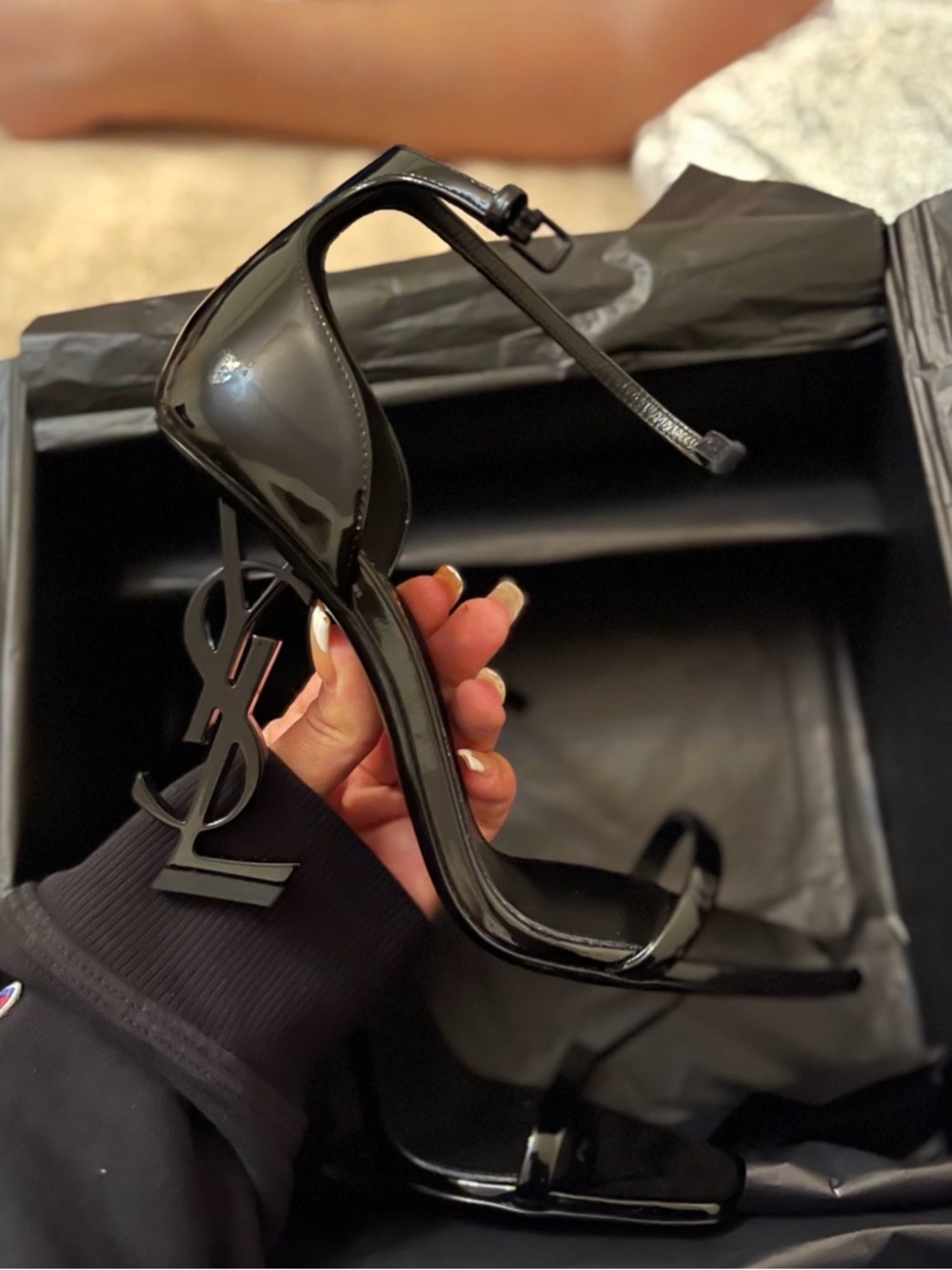 Saint Laurent Opyum YSL Heel Sandals Black Patent – Worn Once